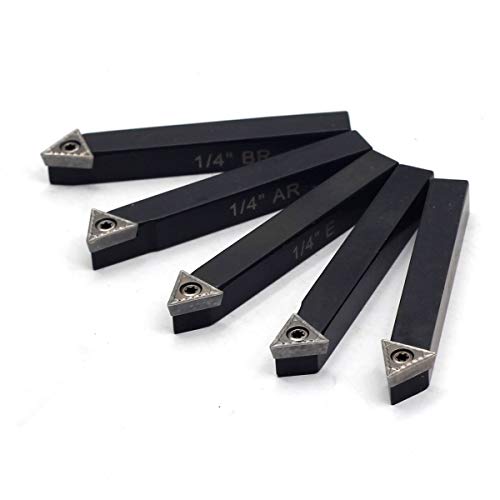 Oscarbide 1/4"Mini Lathe Indexable Carbide Turning Tool Holder,Metal Lathe Tools Bit Set With Carbide Inserts Tcmt090204(Tcmt1.8(1.5),5 Pieces/Set #TOP2