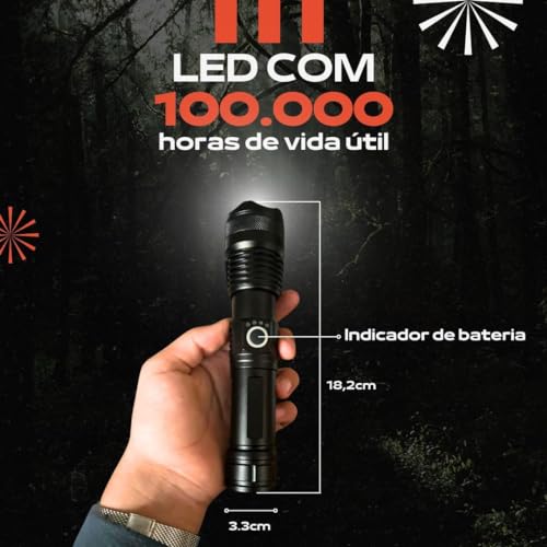 Lanterna Led Recarregável P50 - Iluminação de Alta Intensidade com Zoom de Longo Alcance