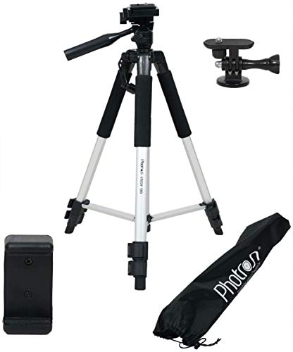 Image of Photron Stedy 500 Adjustable Aluminium Alloy Lightweight Tripod Max Height 1350MM with Pan Head, Extra Quick Release Plate, Smartphone Mobile Phone Holder, Action Camera Holder, Foam Grip, Carry Case