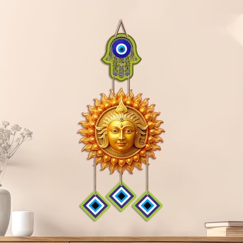 Image of Artvibes Sun Face Evil Eye Wall Hanging for Home Entrance Door Decor | Nazar Battu Protection Hanging for Living Room Bedroom Office | Vastu Positive Energy Good Luck Decorative Gift (WH 85125N)