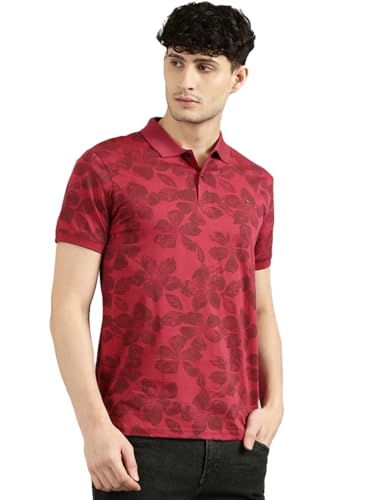 Image of JOVEN Mens Printed Polo Neck Half Sleeve Regular Fit Mercerised Cotton T-Shirt