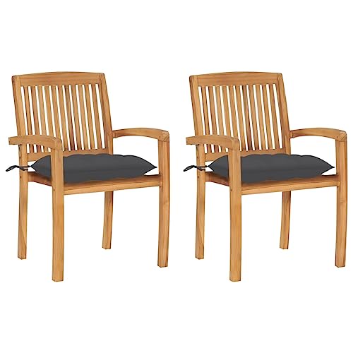 KCCKOM Patio Chairs 2 pcs with Anthracite Cushions Solid Teak Wood, Outdoor Furniture, Outdoor Chairs