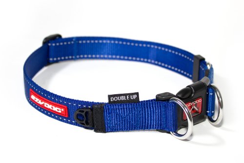 Ezydog Double Up Premium Nylon Dog Collar With Reflective Stitching - Double D-Rings For Superior Strength, Safety, And Comfortability - Non-Rusting And Includes An Id Attachment (Small, Blue) #TOP16