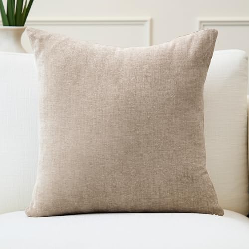 Image of Encasa XO Thick Chenille Throw Pillow Covers Set of 1 | Sand - (24 inchx24 inch) (60x60 cm) | Decorative Accent Square Throw Pillow Cases for Couch, Home Decor, Sofa
