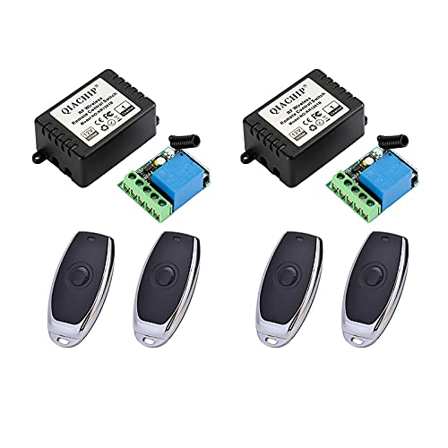QIACHIP DC 12V 1CH 433Mhz RF Wireless Relay Remote Control Light Momentary Switch Transmitter with Receiver (2 Relays + 4 Remote)