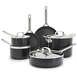 GreenPan x Bobby Flay Hard Anodized Nonstick 10 Piece Cookware Set, PFAS-Free Ceramic Pots & Pans, Induction Suitable, Frypans, Saucepans Saute, Stockpot, Glass Lids, Dishwasher & Oven Safe, Black