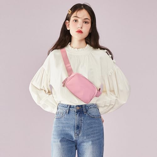 Image of Belt Bag for Women Two-Way Zipper Fanny Pack Crossbody Bags for Women Fashion Waist Packs Cross Body Fanny Pack with Adjustable Strap Gifts for Teen Girls (Pink)