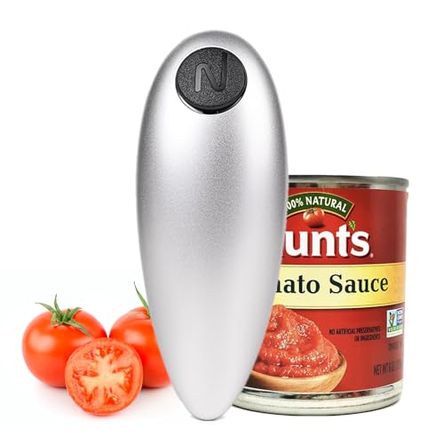 One Touch Electric Can Opener - Automatic Can Openers with Smooth Edge, Free Handheld Electric Can Opener for Kitchen, Seniors (Silver)