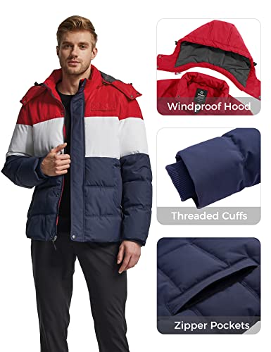 Image of Wantdo Men's Hooded Winter Coat Warm Puffer Jacket Thicken Cotton Coat with Removable Hood | Waterproof 10000mm,Removable hood,Windproof,Outside work,Gift for son /teen boy,Machine wash,Quilted