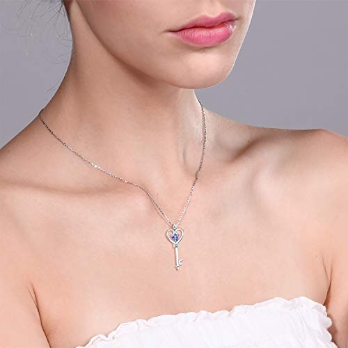 Gem Stone King 925 Sterling Silver Blue Tanzanite Heart Key Pendant Necklace For Women (0.46 Cttw, Round 5MM, With 18 Inch Silver Chain) - Image 3