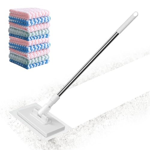 Mopa de polvo giratoria de 360 grados, 99 cm, con paños de microfibra reutilizables, para parqué, azulejos, cocina, baño, casa, apartamento, hotel, dormitorio