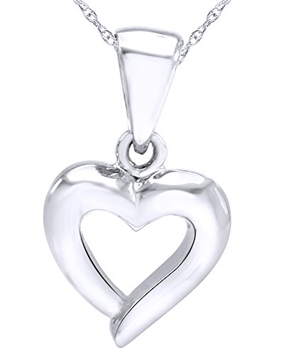 Wishrocks 14K White Gold Plated Sterling Silver Open Heart Pendant Necklace