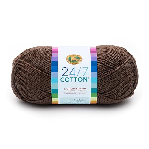 Image of Lion Brand Yarn, 24 /7 Cotton Yarn, Cafe Au Lait, Brown, 1 Pack | Light Worsted 100% Mercerized Cotton Yarn for Crochet, Knitting, Craft, 185 Yards of Natural Fiber for Tees, Bags, Dishcloths
