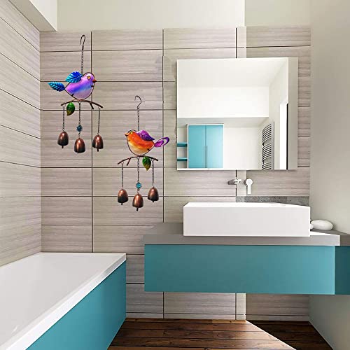 Bird Wind Chime, Metal Glass Birds Bell Wind Bells Chimes Indoor Outdoor Decorations, Garden Backyard Church Hanging Decor, Orange & Blue Pack 2 #TOP3