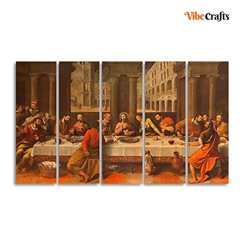Image of VIBECRAFTS Supper of Christ in Church Chiesa Dei Santi Five Pieces Wall Painting For Home|Office|Living Room|Gift (PTVC5Pcs4 8590)