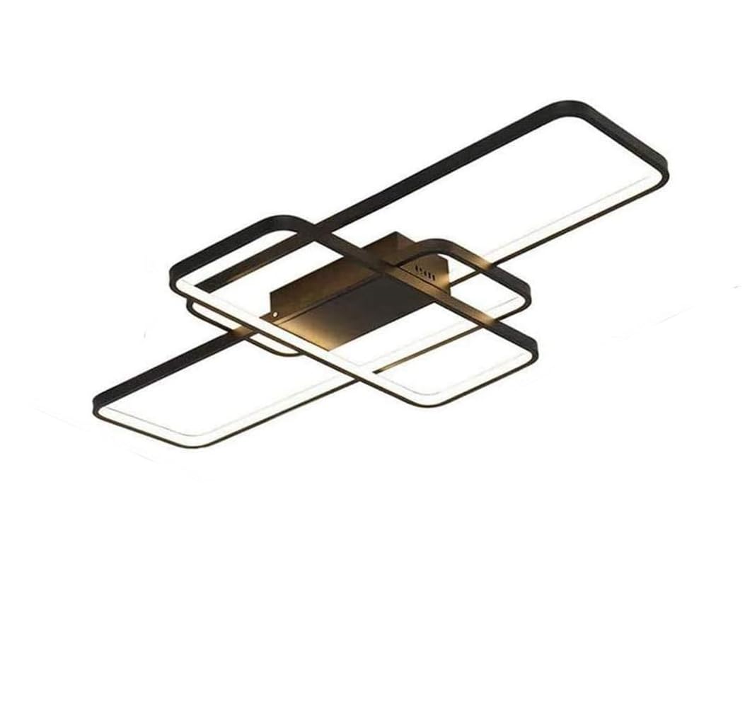 EFPD Remote Control dimmable LED Ceiling lamp Modern Chandelier Creative Rectangular Space Design Indoor Lighting Fixture (Black, ◯)