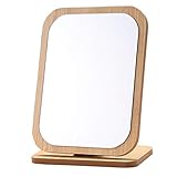 Aestivate Rectangular Compact Table Mirror Standing Wood Framed Rectangle Tabletop Makeup Mirror Desktop Mirror 90 Degree Rotating Mirror