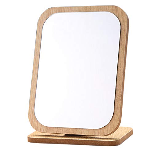 Espejo de mesa rectangular con marco de madera ajustable