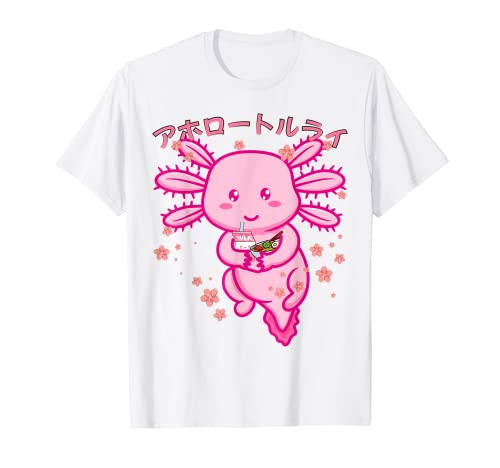 Kawaii Axolotl Life Ramen Batido de leche de fresa japonés Camiseta