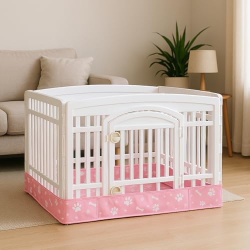 Image of Dog Playpen Bottom Pad Mat for 36 inch 4-Panel Playpens - Scratch & Chew-Resistant Puppy Pen Floor Mat with Hook & Loop Fasteners, Waterproof & Leakproof, Non-Slip (Pink) (Playpen Not Included)
