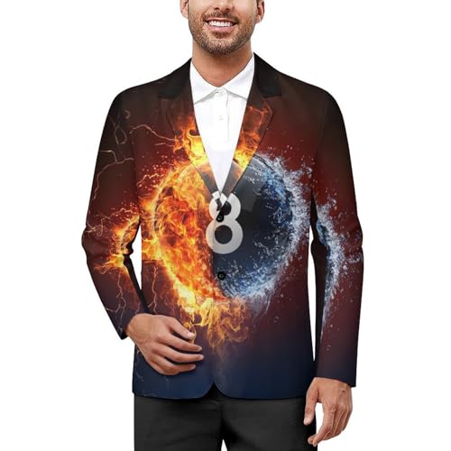 Billiard Ball On Fire And Water Men's Suits Business Formal Suit Dress Print Jackets Casual Wedding Party Coat