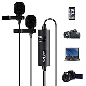 MAONO AU-200 Dual Collar Auxiliary Omnidirectional Lavalier Microphone, Condenser Clip on Mic for YouTube Recording…
