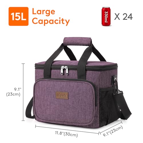 Image of Lifewit Large Lunch Bag, Insulated Lunch Box, Soft Cooler Cooling Tote for Adult Men Women, Purple 24-Can (15L)