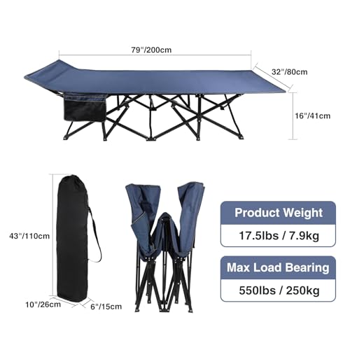 Image of REDCAMP Oversized Heavy Duty Camping cots for Adults 500lbs, Extra Wide Tall Portable Sleeping Cots, XL Cots for Outdoor or Indoor Office, Blue