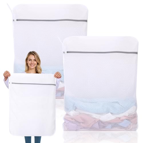 2 Pack XX-Large Mesh Laundry Bags for Delicates, 24 x 32 Inches | 120gsm Honeycomb Mesh, Protect Delicates, Sturdy Zipper, Reusable, Washer & Dryer Safe, For College, Dorm, Home and Travel