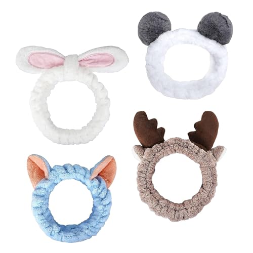 4 Pieza Diadema de Maquillaje Spa Coral Fleece PañUelo Elástico Lavar Cara Banda de Cabeza Cinta para El Pelo Cosmética SPA Yoga