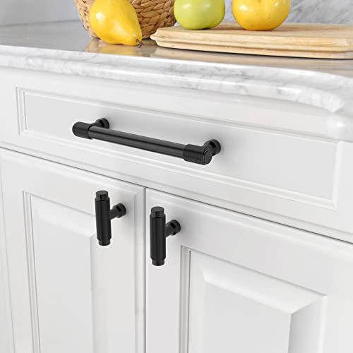 Asidrama 10 Pack Knurled Matte Black Kitchen Cabinet Knobs Dresser Knobs Drawer Knobs Single Hole Cabinet T Bar Pull Handles For Kitchen Wardrobe Cupboard #TOP1
