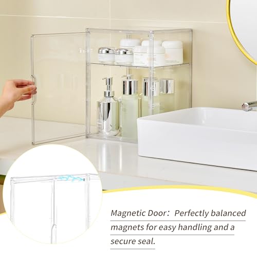 Image of Acrylic Display Case with Removable Shelf, 2 Tier Clear Plastic Stackable Storage Bins with Magnetic Lids, Figure Display Case for Collectibles Cosmetic Acrylic Box, 4 Pack