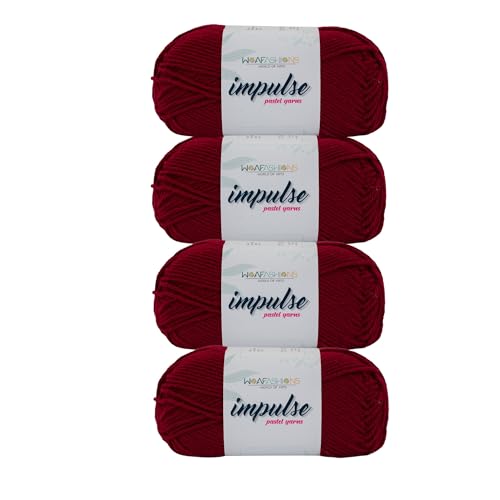 Image of WOAFashions Impulse Hand Knitting & Crochet Yarn, Premium Acrylic, 4 : Medium (Milano Red) (4x100gms / 14.1oz)