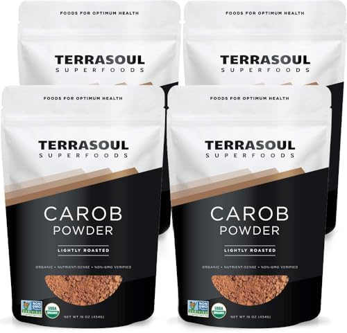 Terrasoul Superfoods Organic Carob Powder, 4 Lbs (4 Pack) - Cocoa Powder Alternative | High in Fiber