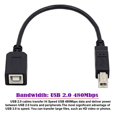 chenyang Printer Scanner Disk USB 2.0 Type B Male to Female Extension Cable 20cm, Black Straight Type - Image 3
