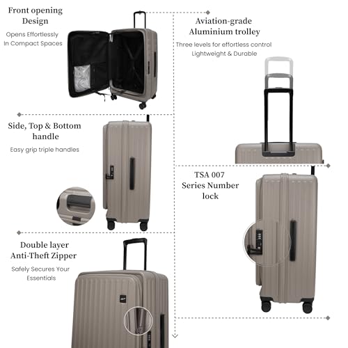 Image of F Gear Montreal Large 76cm German Polycarbonate Hard Luggage|8 Japanese Hinomoto Silent Wheels|Expandable Check-in Front Opening Suitcase for Travel| Anti-Theft Zipper, TSA 007 Lock (Taupe)