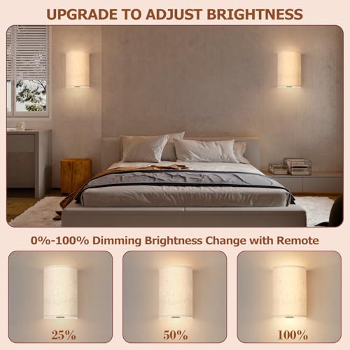 Ocato Battery Operated Wall Sconce: Wireless Wall Sconces Set Of Two Magnetic Wall Lamp Rechargeable Wall Lights 16 Rgb Colors Fabric Linen Shade With Remote Wall Decor For Bedroom Living Room Hallway thumb #1