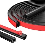 Weather Stripping Door Seal Self Adhesive Door Weather Stripping Seal Strip for Exterior Front Doors Frame Window Seal Soundproofing Insulation Noise Reduction (2/5' W x 1/4' T×17FT(L), Black)