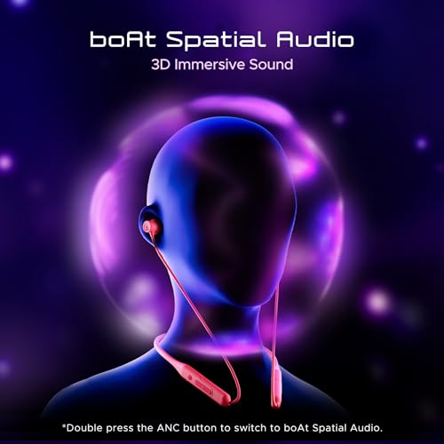 boAt Rockerz 255 ANC, 100HRS Battery, Spatial Audio, 32Db, Fast Charge(10Mins=24HRS), 3Mics AI-Enx Tech, 13Mm Drivers, Bluetooth Neckband, Wireless with Mic in Ear Earphones (Magenta Pop)