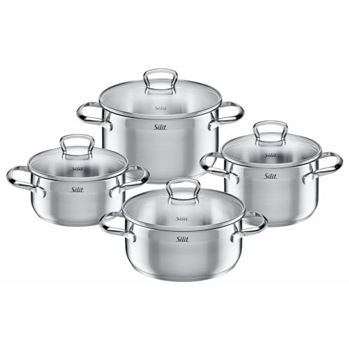 Silit Toskana Topfset Induktion 4-teilig, Kochtopf Set mit Glasdeckel, Edelstahl teilmattiert, Induktions Töpfe Set unbeschichtet Silit Toskana Topfset Induktion 4-teilig, Kochtopf Set mit Glasdeckel, Edelstahl teilmattiert, Induktions Töpfe Set unbeschichtet