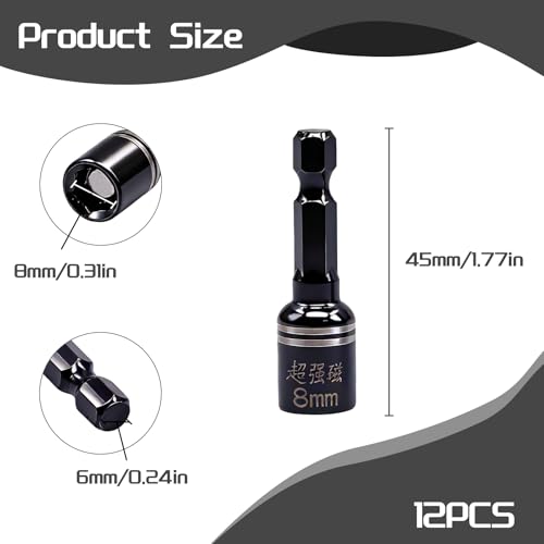 Image of RUIAN 12 Pcs Power Nut Driver Set, 5 /16 Inch (8mm) Magnetic Nutsetter, 1 /4 Inch Hex Shank Impact Ready Drill Bit Holder for Impact Drill & Electric Drill, Nut Driver Tool Set for Men