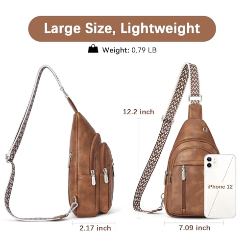 Image of BOSTANTEN Sling Bag for Women Leather Crossbody Bag Vintage Cross Body Purse for Travel with Guitar Strap, Bohemian Style