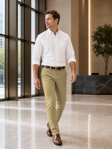 Image of HUNGSON Mens Chinos Dress Pants Slim Fit Stretch Business Casual Golf Work Slacks Trousers