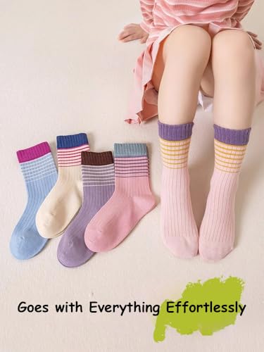 Toddler Girl Sport Socks Ribbed Sock Mouth Striped Breathable Mid Calf Socks Summer 5 Pairs3