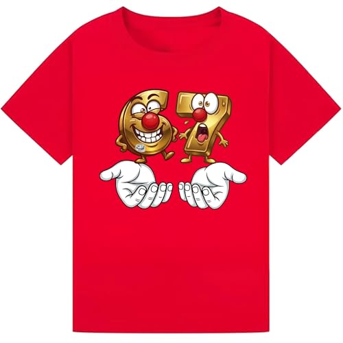 STREETWISE CLOTHING QUALITY CASUAL WEAR 67 Six Seven Meme Funny Kids Red T-Shirt Boys Girls Graphic Tee School Event Day 2026 T Shirt Red 7-8Y