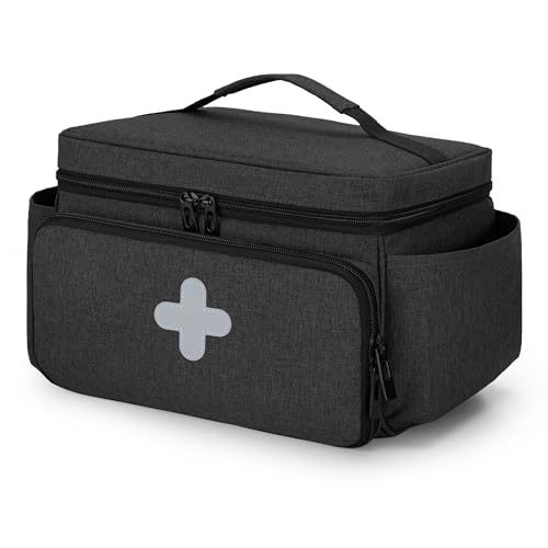 CURMIO Sac Familial de Rangement pour Médicaments, Organisateur de Premiers Secours pour Trousses Médicales d'urgence, Étui Vide, Noir