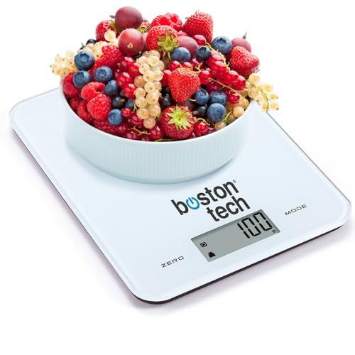 Báscula de Cocina Digital HK112. Balanza de Alta Precisión en Vidrio templado. Capacidad 8 KG. Pantalla LCD. Multifuncional con Baterías Incluidas. Función Tara. Recetario Descargable