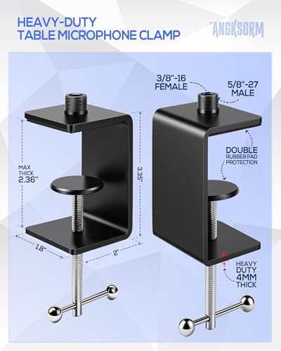 Pince de microphone de table en métal support de serrage robuste filetage 5/8 et 3/16 - 2