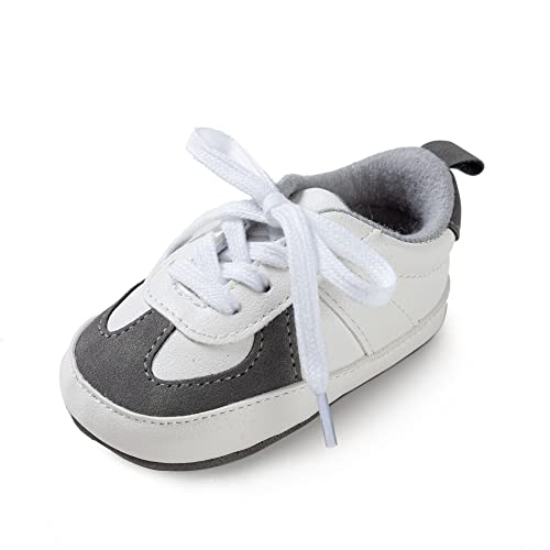 Infant Soft Rubber Sole Lace-up Shoes For Toddler First Walkers,12-15months Gray