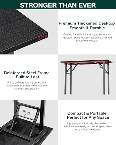 Image of Small Folding Computer Desk - Portable 43.3 Inch Foldable Laptop Table, Collapsible and Compact for Easy Storage and Fast Setup, Lightweight for Small Spaces, Craft and Study Use, Dark Oak